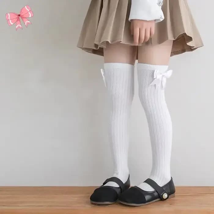Chaussettes hautes en coton doux au genou pour enfants, leggings à nœud, chaussettes d'école, mode c