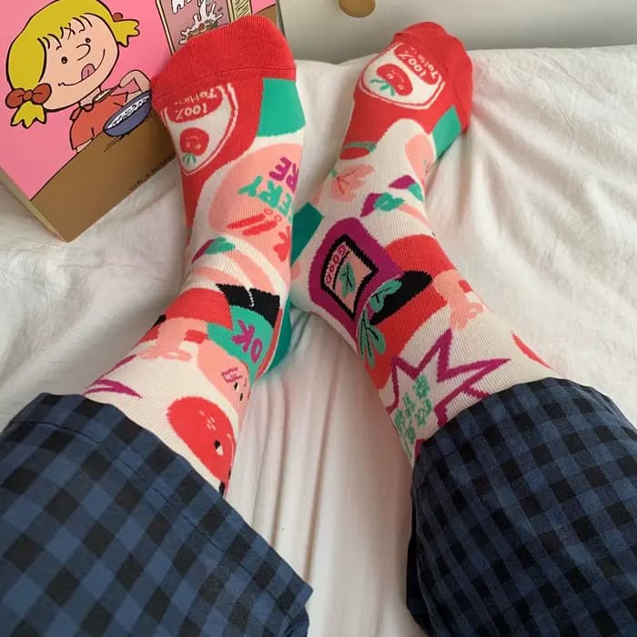 Chaussettes pour femmes en coton, printemps-automne, imprimé tomate, dessin animé mignon, kawaii, ch