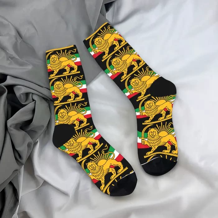 Chaussettes Shir o Khorshid Lion and Sun Iran, chaussettes amusantes, antidérapantes, pour hommes, c