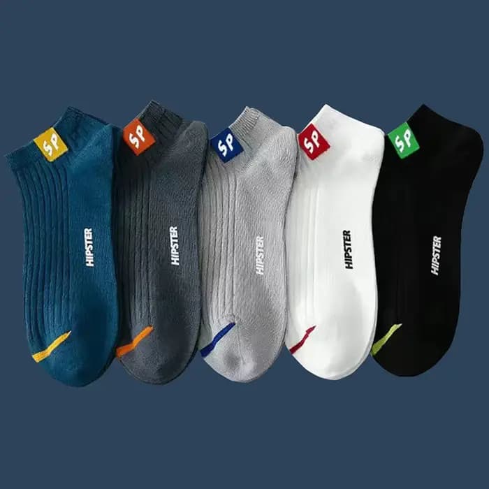 5 paires de chaussettes pour hommes, ensemble de chaussettes courtes en coton, coupe basse, respiran