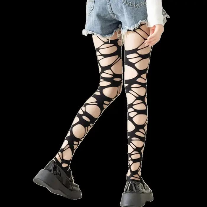 Collants résille déchirés pour femmes, respirants, confortables, tendance, style gothique punk, ajou