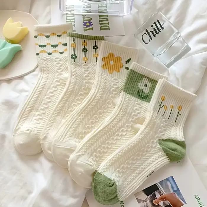 Chaussettes mi-tube à col rond pour femmes, chaussettes imprimées, chaussettes de sport, confortable