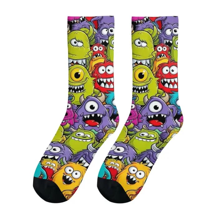 Chaussettes pour hommes motif monstre mignon de dessin animé, style Harajuku, mode streetwear hip-ho