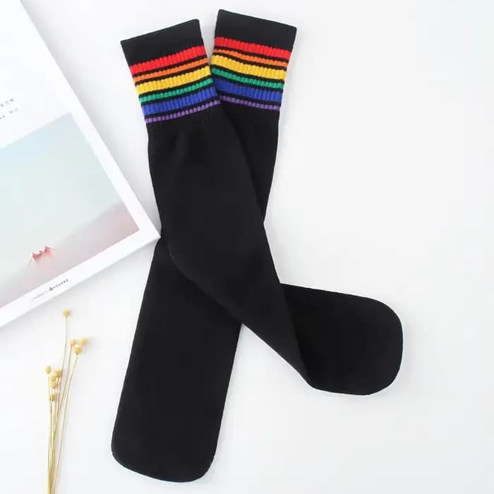 Chaussettes hautes en coton pour enfants, longues jambes, rayures, colorées, sport, football, école,