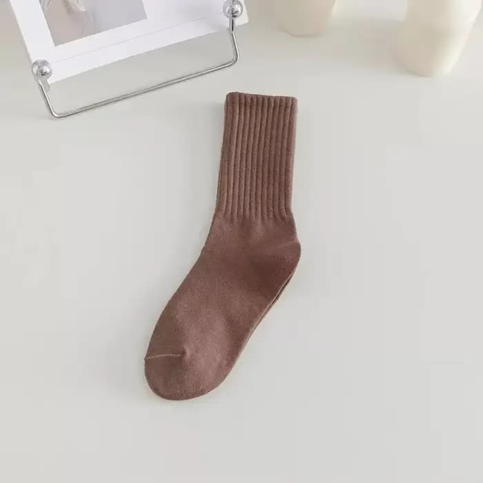 1 Paire de Chaussettes Classiques Unies Tendance Beige Blanc Noir Mi-Mollet Longues Décontractées en