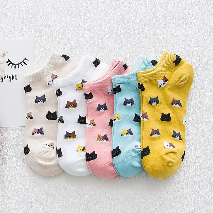 5 paires nouvelles femmes chaussettes mignon dessin animé chat coton cheville chaussettes coloré drô