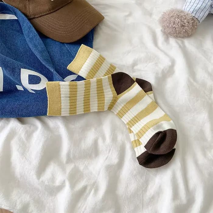 Chaussettes pour femmes, style coréen Harajuku, automne, printemps, hiver, sport de rue, rayures en 
