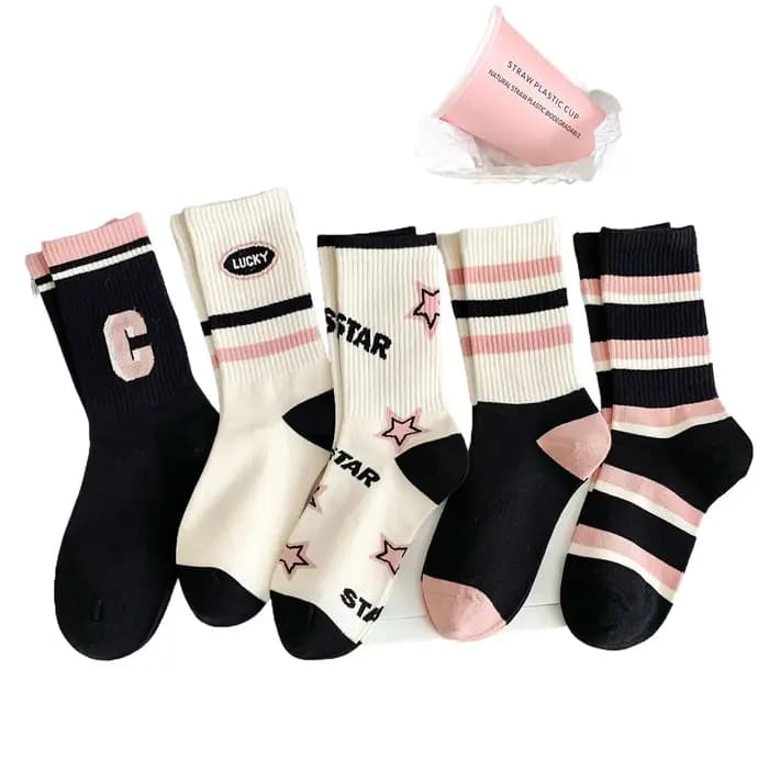 5 paires de chaussettes confortables en patchwork – Chaussettes mi-tube douces, respirantes et confo