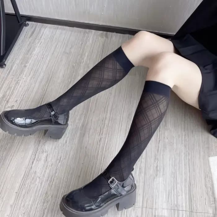Chaussettes mi-mollet pour femmes, motif pied-de-poule et losanges, style JK coréen, pour écolières,