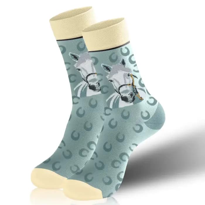 Chaussettes d'équipage de chevaux de course, dessin animé drôle, mode Harajuku, chaussettes en coton