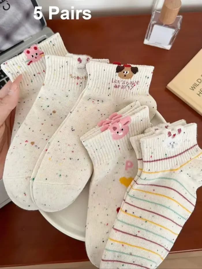 5 paires de chaussettes pour femmes, accessoires féminins, chaussettes courtes, chaussettes de botte