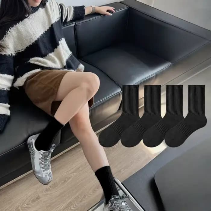 8/4 paires de chaussettes mi-mollet classiques à la mode pour femmes, chaussettes de sport noires et