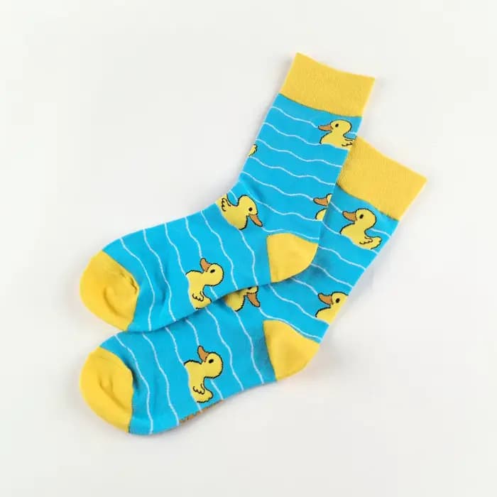1 paire de chaussettes mi-mollet en canard jaune vif, élégantes pour toutes les saisons