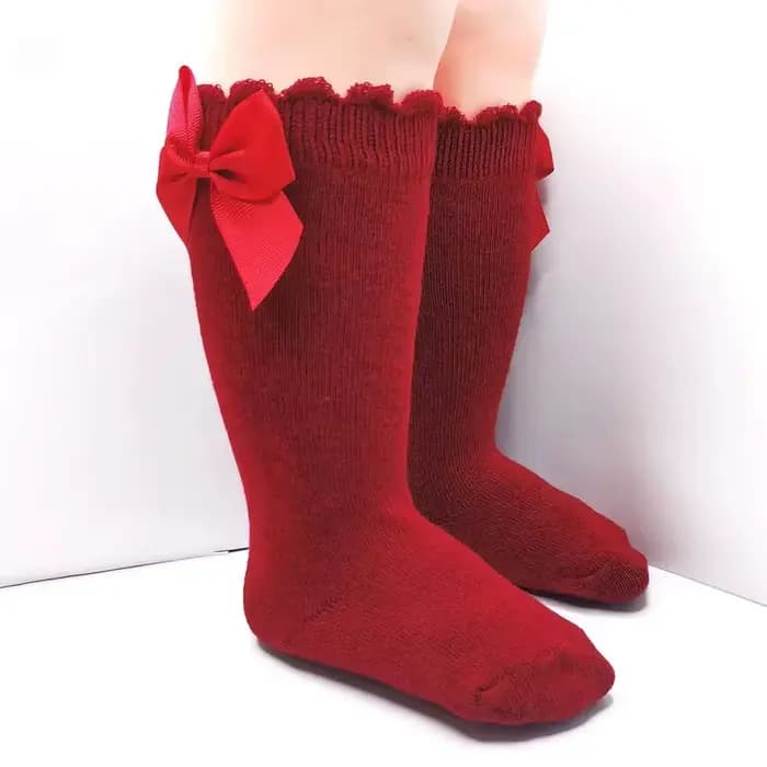 Chaussettes hautes pour bébé fille avec nœuds et volants, chaussettes longues en coton doux pour tou