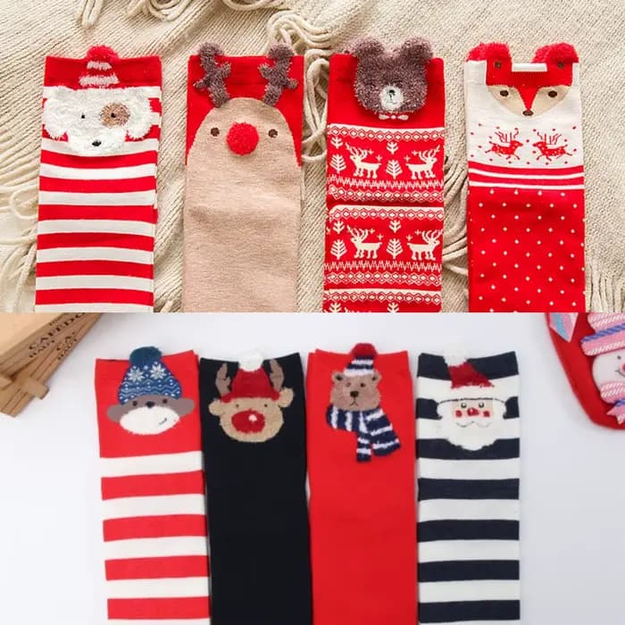 3 paires/lot femmes décontracté hiver chaussettes de noël cerf renard ours chien wapiti coton dessin