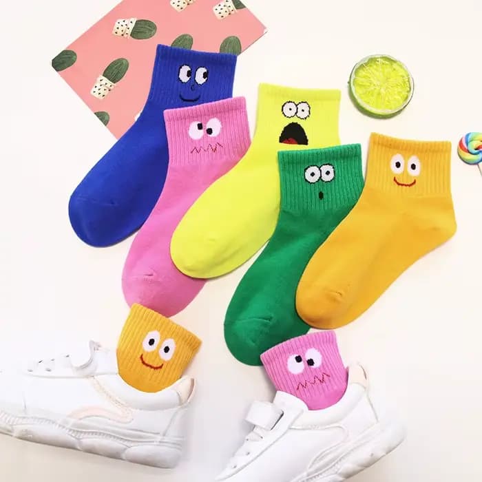 5 paires de chaussettes pour enfants, mignonnes et amusantes, motif d'émoticônes, confortables et re