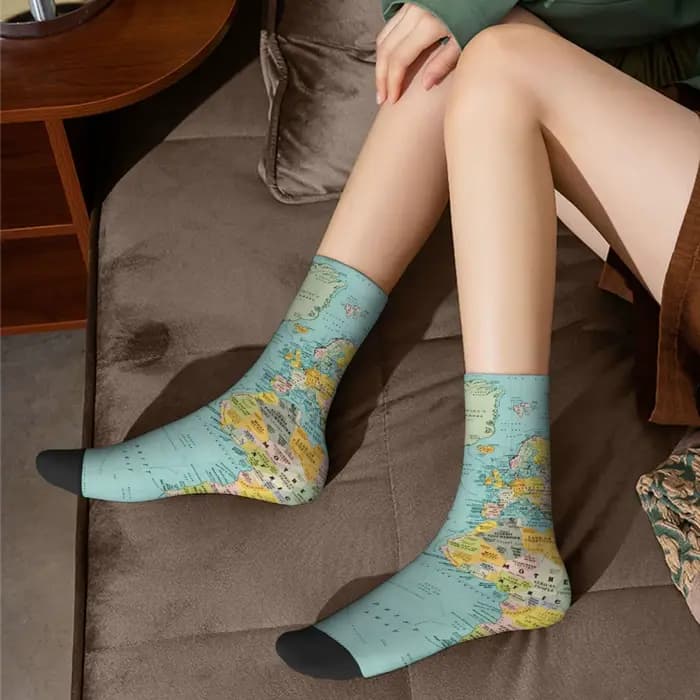 Chaussettes amusantes et originales pour hommes, inspirées de voyage, Design de carte du monde Vinta