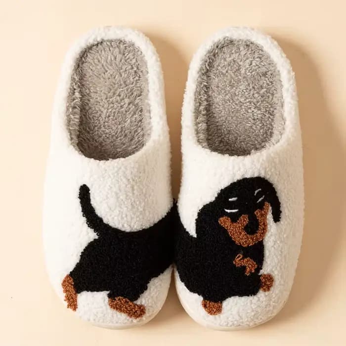 Chaussons de chien de teckel de dessin animé mignon et intéressant pour femmes, chaussures en coton 