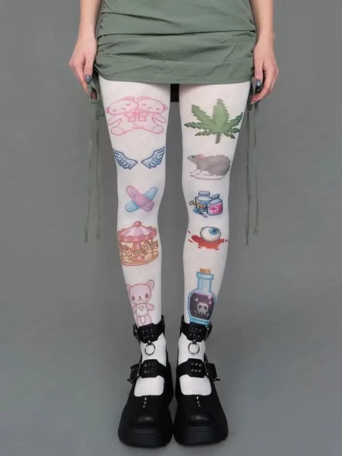 Chaussettes Kawaii Y2K style classique imprimé dessin animé combinaison femme japonaise douce aminci