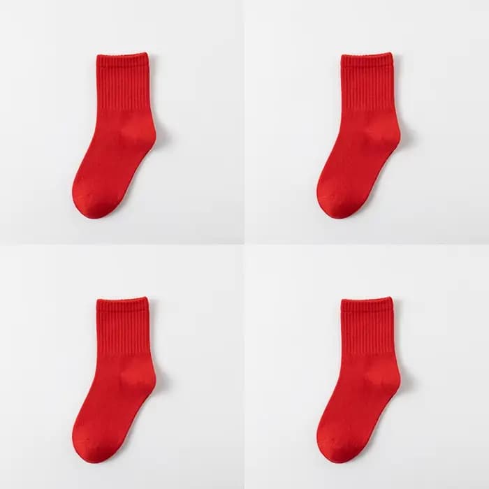 Chaussettes rouges en coton pour enfants, lot de 4 paires, automne et hiver, garçons et filles, nouv