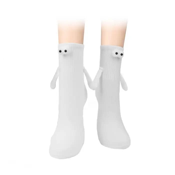 Mode dames chaussettes drôle créatif main tenant noir blanc dessin animé yeux couple chaussettes