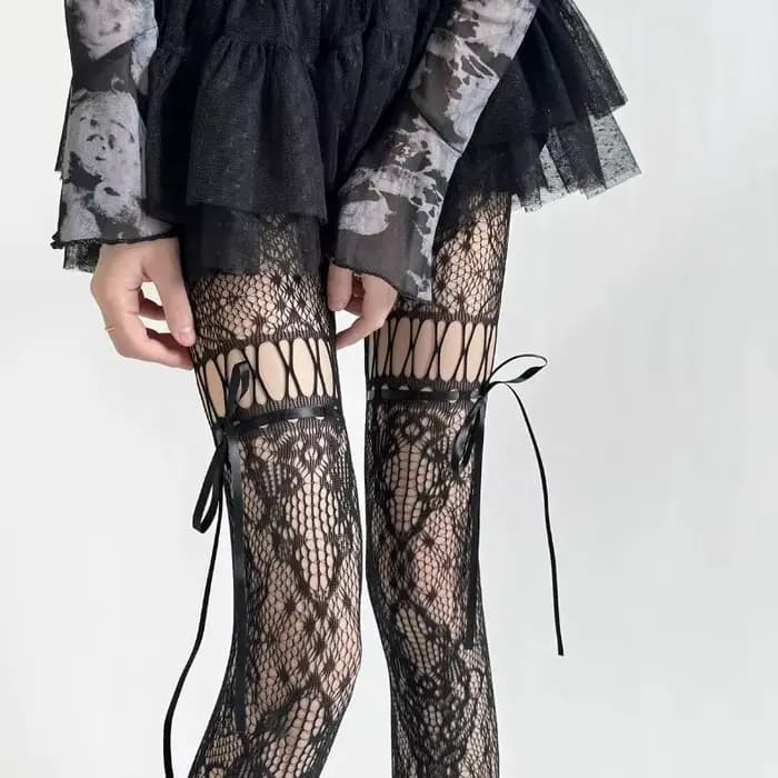 Collants noirs et beiges pour femmes, bas en résille transparents, Sexy, uniforme JK, sangle à nœud 