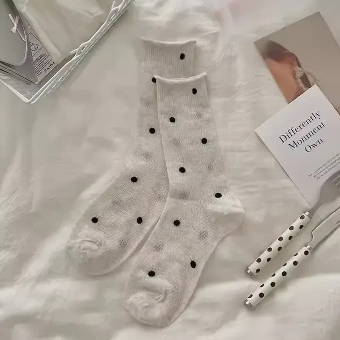 Chaussettes à pois pour femmes, chaussettes fines en coton imprimé à pois, cadeau pour filles, migno