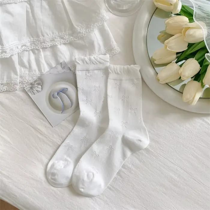 Chaussettes d'été à nœud pour femmes, bas fins en dentelle, doux et respirants, couleur unie, polyva