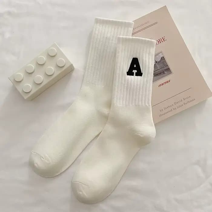 Chaussettes blanches côtelées avec lettres brodées pour femmes, chaussettes à tube moyen, streetwear
