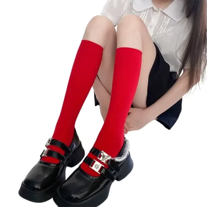 X6HE – chaussettes hautes colorées pour femmes, bas pour étudiantes filles, chaussettes mollet bonbo