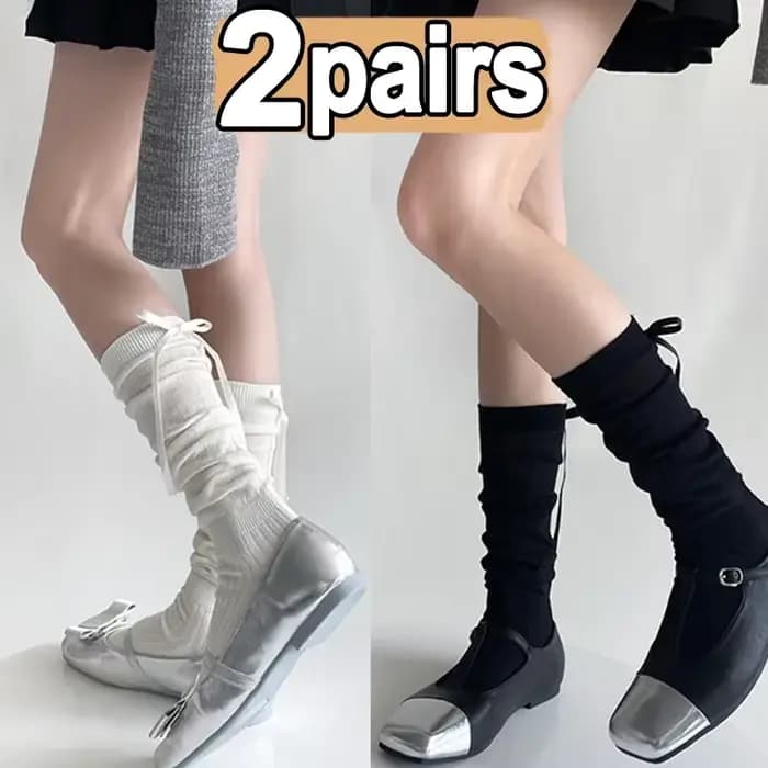 Lolita – chaussettes longues pour femmes, avec nœud de ruban, douces filles, Kawaii, mignonnes, Tube