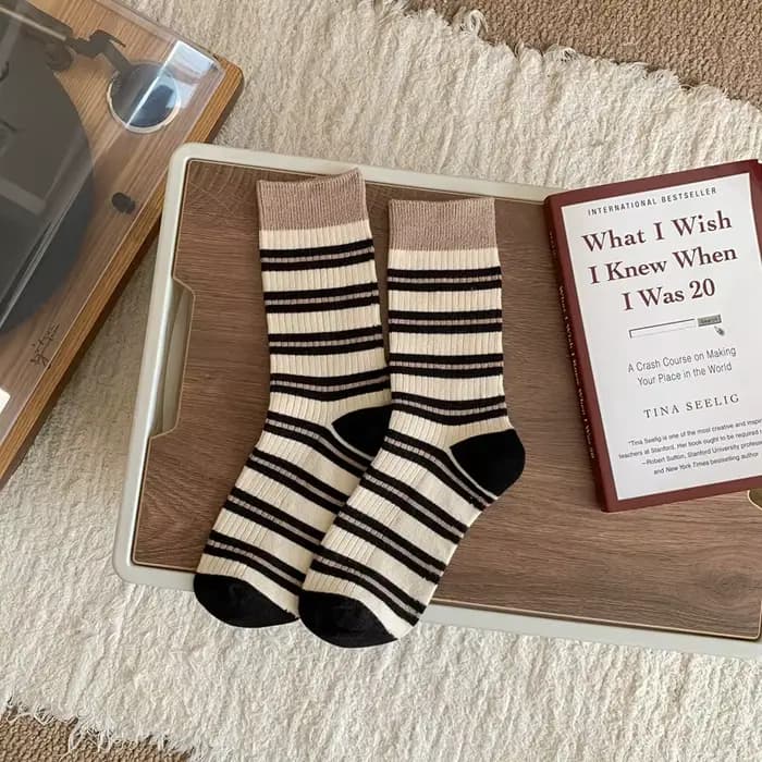 Femmes chaussettes multicolore rayé tricot coton moyen Tube chaussettes femmes décontracté mode Hara