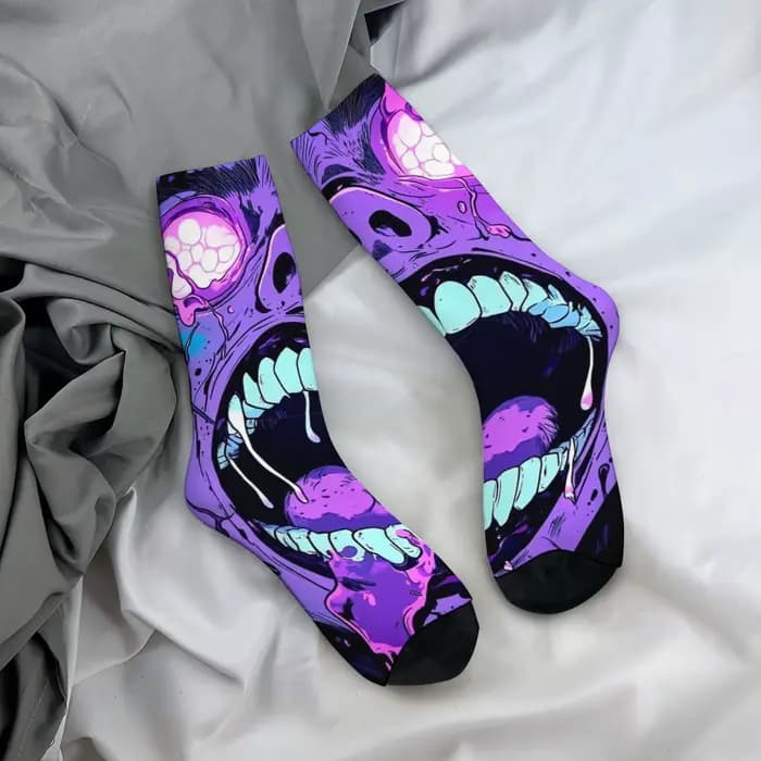 1 paire de chaussettes visage d'horreur pour hommes, Design coloré audacieux, durables, uniques, nou
