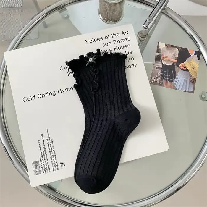 Chaussettes en dentelle avec nœud pour femmes, bas respirants, mi-tube, doux, Lolita japonais, vente