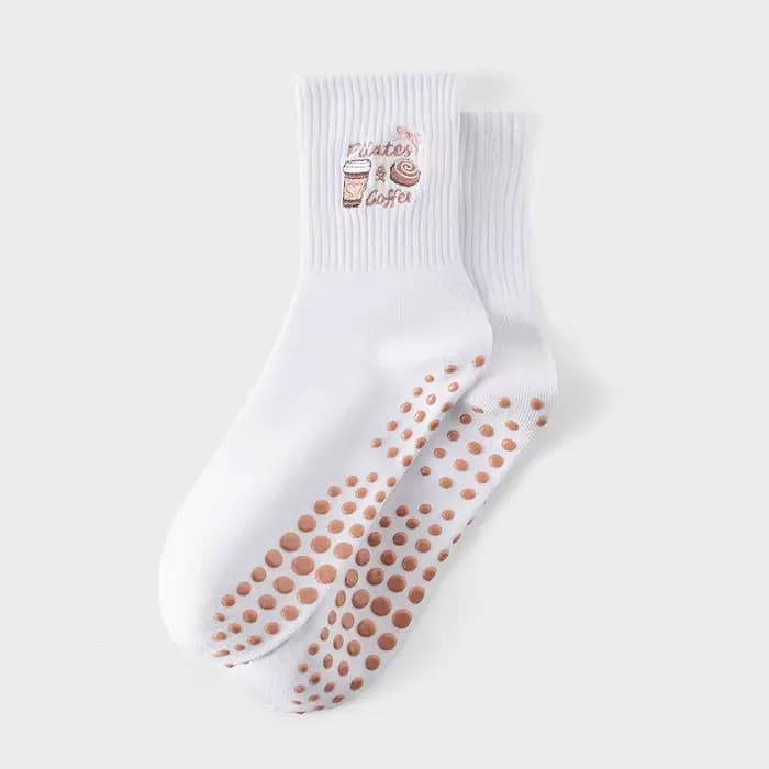 1 paire de chaussettes de Pilates pour femmes, chaussettes mi-mollet professionnelles antidérapantes