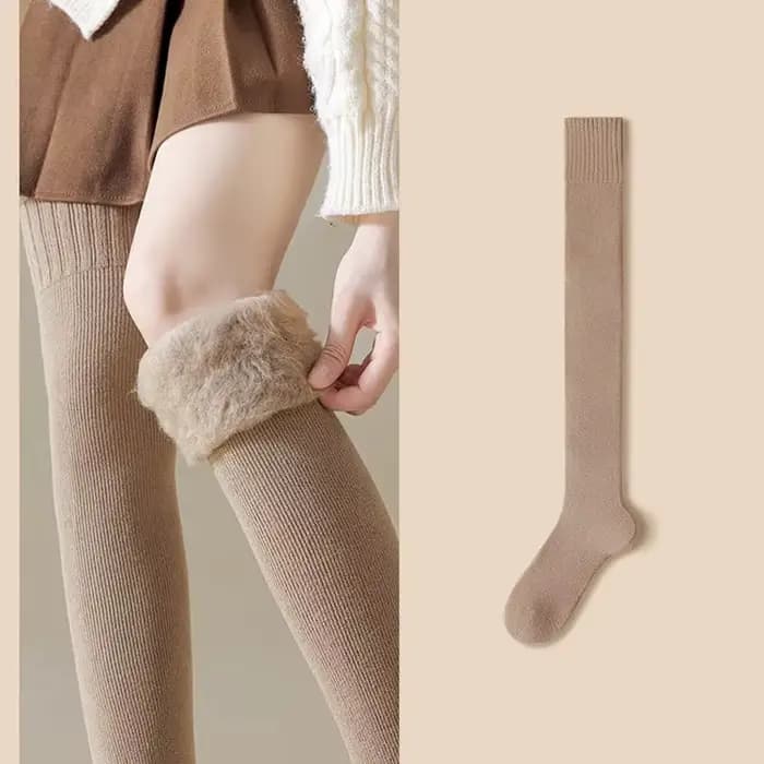 Chaussettes hautes en cachemire pour femmes, doublure pelucheuse, bonneterie d'hiver confortable, co