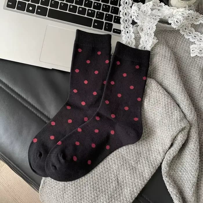 Chaussettes vintage Harajuku pour femmes, longues, élastiques, coton, pois, japonais, Kawaii, mignon