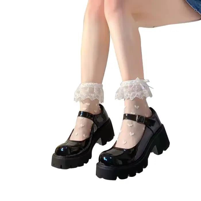 Chaussettes d'été en maille transparente pour femmes, douce, à volants, garniture en dentelle, nœud 