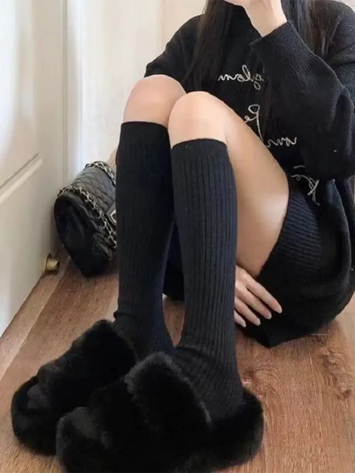 2 paires de chaussettes chaudes pour femmes, chaussettes longues en coton au-dessus du genou, chauss