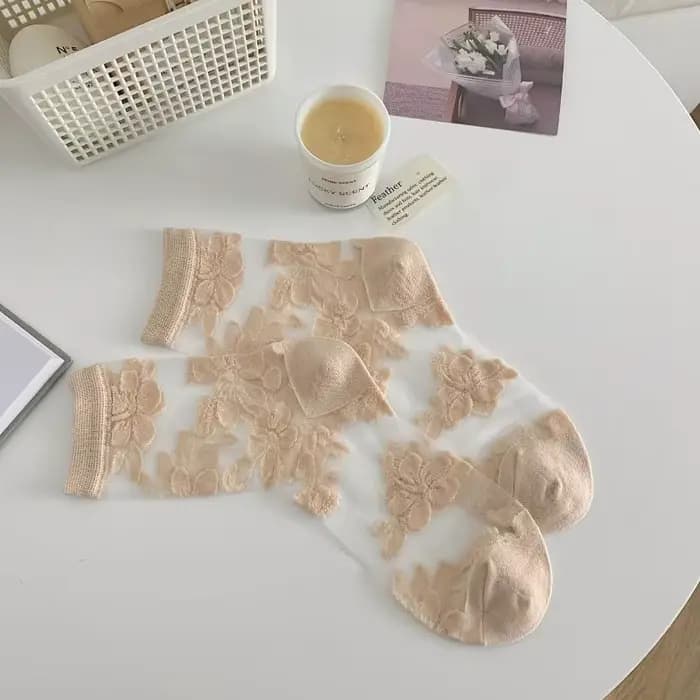 Chaussettes pour femmes printemps été chaussettes en coton mince dentelle fleur soie fée bas évidé r