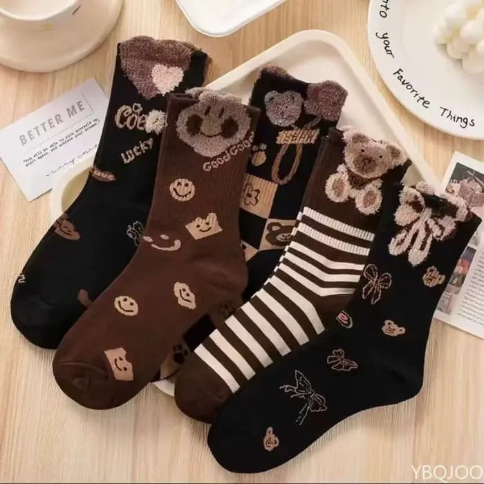 5 paires de chaussettes mi-tube de couleur marron pour femmes, respirantes, absorbant la sueur, anti