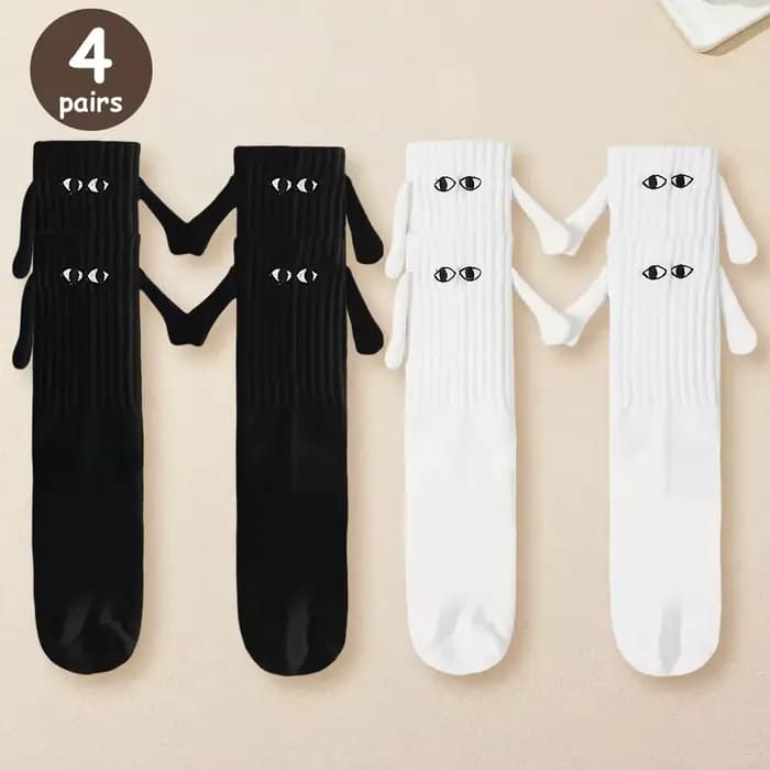 2/4/6/10 paires de chaussettes magnétiques avec mains dessinées, pour femmes et hommes, mode noire e