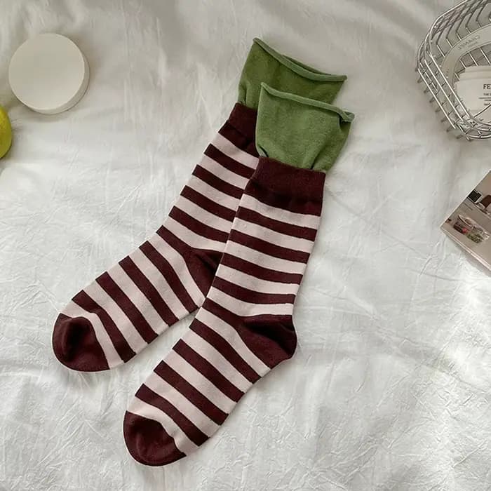 Chaussettes à rayures rétro pour femmes, tube moyen, bas en coton, bas coréens, chaussettes japonais