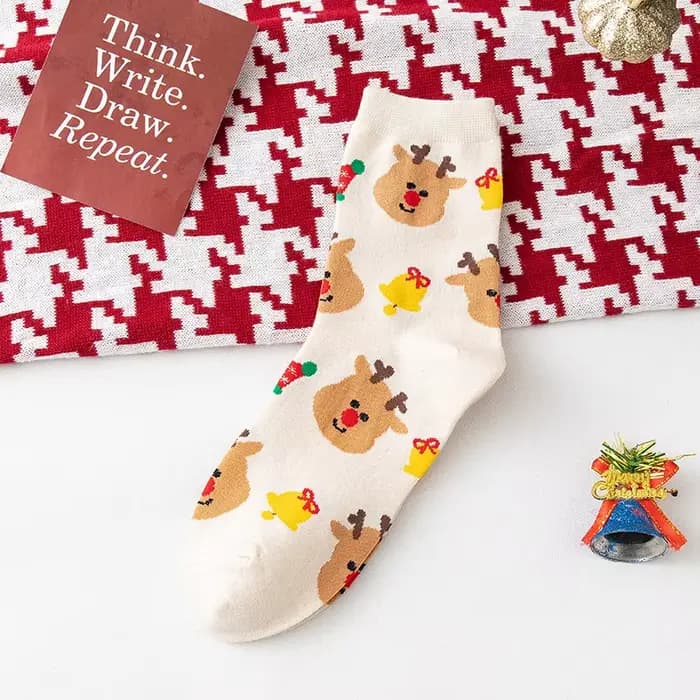 Chaussettes de dessin animé de Noël pour dames, père Noël, wapiti, bonhomme de neige, bonhomme en pa
