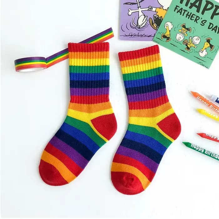 Chaussettes hautes arc-en-ciel pour enfants, chaussettes d'école blanches en coton à rayures, access