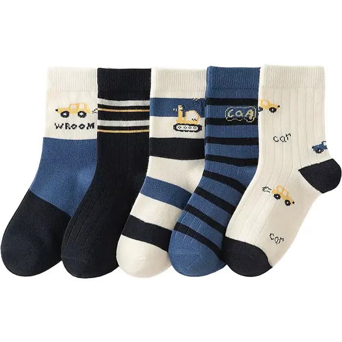 5 paires de chaussettes pour garçons, chaussettes de loisirs à Tube moyen pour enfants, voiture de d