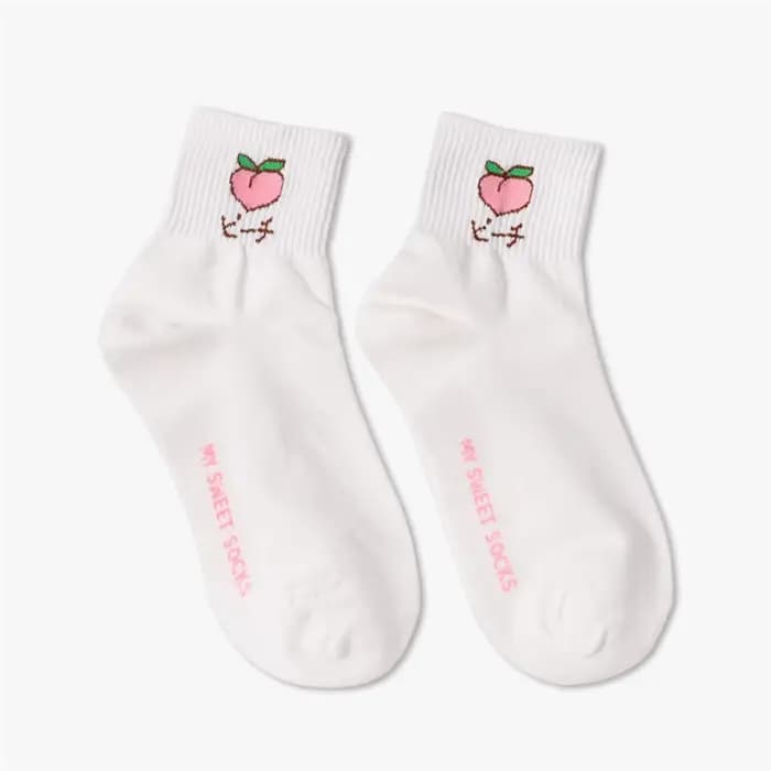 Chaussettes femmes mignon Art dessin animé fruits broderie pêche fraise pastèque banane motif chauss