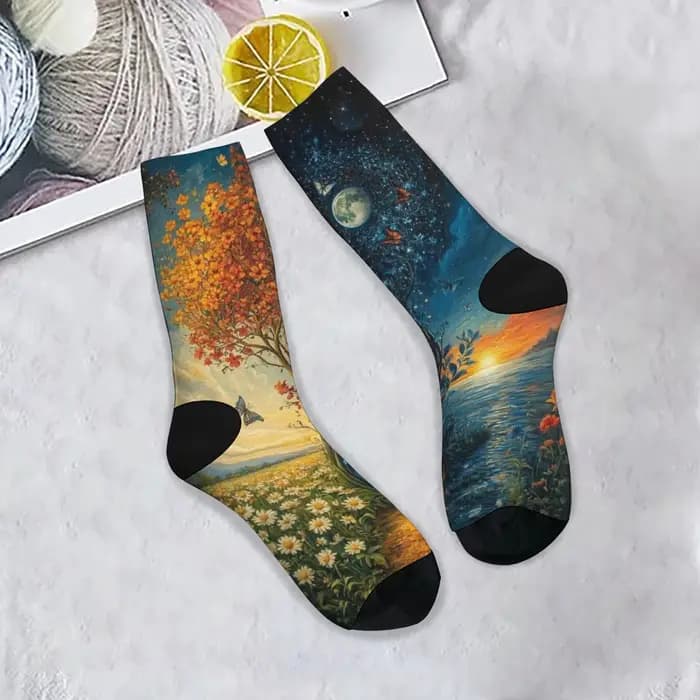 Jour et nuit art peinture chaussettes rue Hip-Hop Style nouveauté drôle hommes chaussettes doux conf