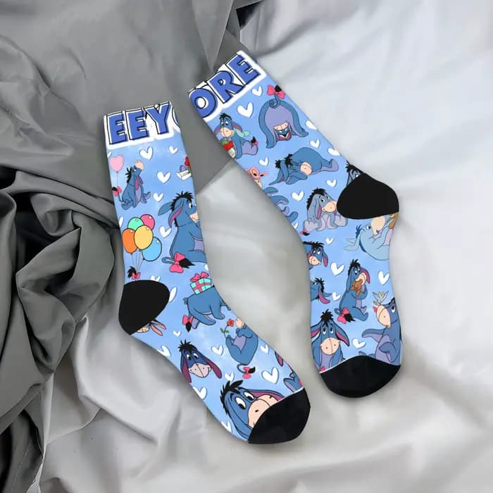 Chaussettes Winnie l'ourson avec motif Eeyore, chaussettes de mode graphiques, chaussettes antidérap