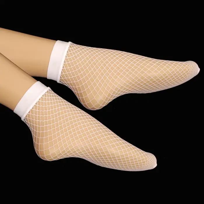 Chaussettes courtes d'été en maille et dentelle, blanches et noires, à bordure résille ajourée, pour
